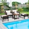 5 Pieces Mix Brown Rattan Patio Set with Off-White Cushions and Acacia Table